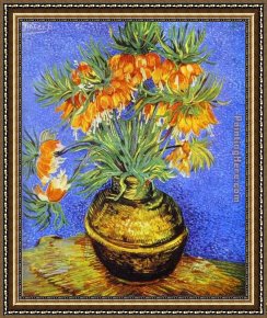 Moet And Chandon Cremant Imperial Framed Paintings - Imperial Crown Fritillaria in a Copper Vase by Vincent van Gogh