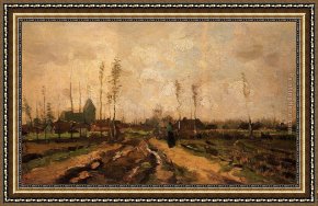 Church Framed Paintings - Landscape with Church and Farms by Vincent van Gogh