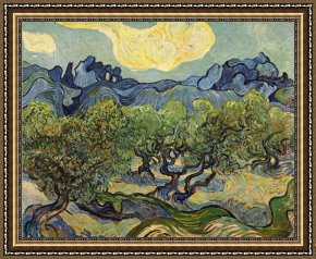 Trees Framed Paintings - Landscape with Olive Trees by Vincent van Gogh