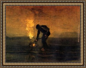 The Interior of a Tavern with Peasants Cavorting And Drinking Framed Paintings - Peasant Burning Weeds by Vincent van Gogh
