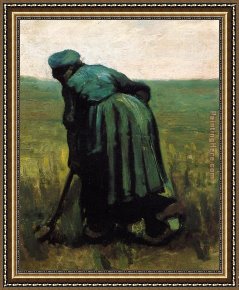 Peasants at Their Cottage Door Framed Paintings - Peasant Woman Digging by Vincent van Gogh