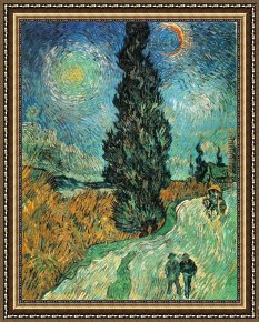 Star of The Ballet Framed Paintings - Road with Cypress and Star by Vincent van Gogh