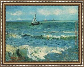 Seascapes Framed Paintings - Seascape at Saintes Maries 1 by Vincent van Gogh