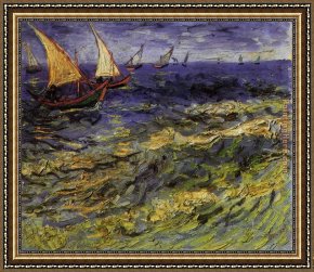 Seascapes Framed Paintings - Seascape at Saintes Maries 2 by Vincent van Gogh