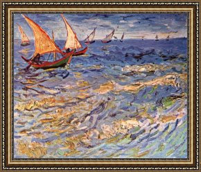 Seascapes Framed Paintings - Seascape at Saintes-Maries by Vincent van Gogh
