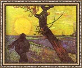 Adrian Van Utrecht Framed Paintings - Sower with Setting Sun After Millet by Vincent van Gogh