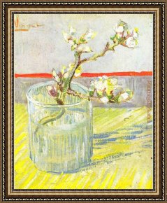 Violin And Glass Framed Paintings - Sprig of Flowering Almond Blossom in a glass by Vincent van Gogh