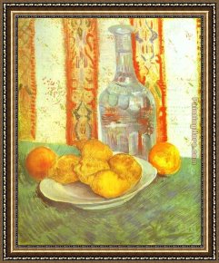 Life Framed Paintings - Still Life with Bottle and Lemons on a Plate by Vincent van Gogh