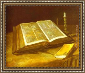 Adrian Van Utrecht Framed Paintings - Still Life with Open Bible by Vincent van Gogh