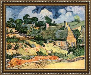 Cottage,rainbow,mill Framed Paintings - Thatched Cottages at Cordeville by Vincent van Gogh