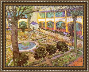 Figures in The Courtyard of a Mosque Framed Paintings - The Courtyard of the Hospital in Arles by Vincent van Gogh