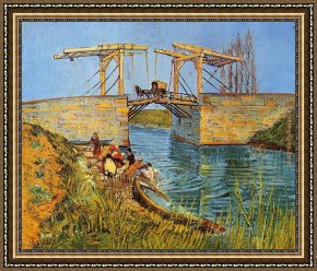Adrian Van Utrecht Framed Paintings - The Langlois Bridge at Arles with Women Washing by Vincent van Gogh