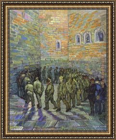 A Mediterranean Courtyard Framed Paintings - The Prison Courtyard by Vincent van Gogh