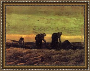 Field I Framed Paintings - Two Peasant Women in the Peat Fields by Vincent van Gogh
