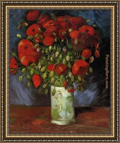 Red Poppies in Tuscany Framed Paintings - Vase with Red Poppies by Vincent van Gogh