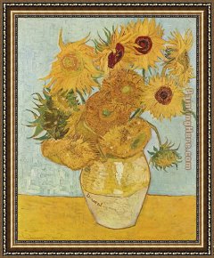Adrian Van Utrecht Framed Paintings - Vase with Twelve Sunflowers by Vincent van Gogh