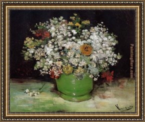 The Broken Vase Framed Paintings - Vase with Zinnias and Other Flowers by Vincent van Gogh