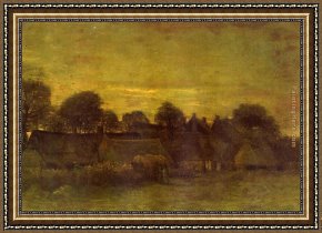 Golden Sunset Framed Paintings - Village at Sunset by Vincent van Gogh