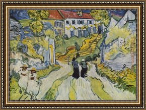 Figure Modern Framed Paintings - Village Street and Stairs with Figures by Vincent van Gogh