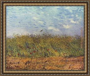 Wheat Framed Paintings - wheat field with a lark 1887 by Vincent van Gogh