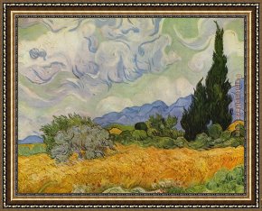 Wheat Framed Paintings - wheat field with cypresses 1889 by Vincent van Gogh