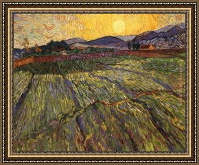 Rising Framed Paintings - Wheat Field with Rising Sun by Vincent van Gogh