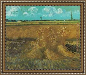 Wheat Framed Paintings - Wheat Field with Sheaves by Vincent van Gogh