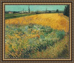 Wheat Framed Paintings - Wheat Field with the Alpilles Foothills in the Background by Vincent van Gogh