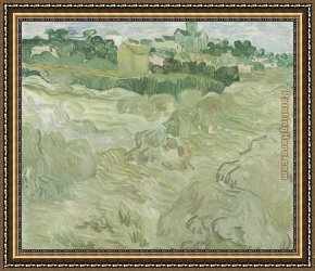Wheat Framed Paintings - Wheat Fields with Auvers in the Background by Vincent van Gogh