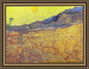 Sunrise Framed Paintings - Wheat Fields with Reaper at Sunrise by Vincent van Gogh
