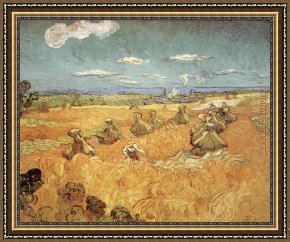 Wheat Framed Paintings - Wheat Stacks with Reaper by Vincent van Gogh