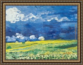 Wheatfield Under Thunderclouds Framed Paintings - Wheatfield under a Cloudy Sky by Vincent van Gogh