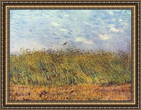 Wheatfield Under Thunderclouds Framed Paintings - Wheatfield with a Lark by Vincent van Gogh
