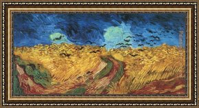 Wheatfield Under Thunderclouds Framed Paintings - Wheatfield with Crows by Vincent van Gogh