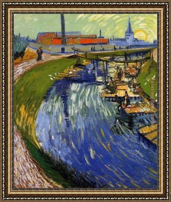 Adrian Van Utrecht Framed Paintings - Women Washing on a Canal by Vincent van Gogh