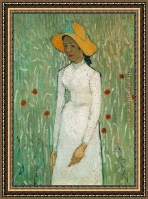 Standing Guard Framed Paintings - Young Girl Standing Against a Background of Wheat by Vincent van Gogh