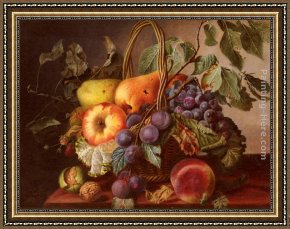 Still Life with a Birds Nest And Fruit Framed Paintings - A Still Life With A Basket Of Fruit by Virginie de Sartorius