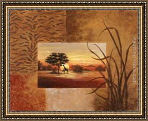 African Framed Paintings - African Giraffe by Vivian Flasch