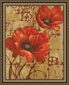 Poppies Framed Paintings - Poppies on Gold I by Vivian Flasch