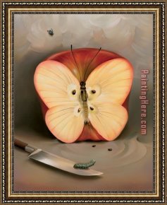 Vladimir Kush Framed Paintings - Butterfly Apple by Vladimir Kush