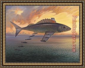 Miracle of The Bread And Fish Framed Paintings - Flying Fish by Vladimir Kush