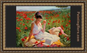 Poppies Framed Paintings - in poppies by Vladimir Volegov
