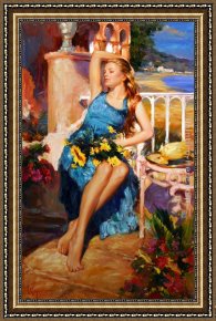 Ducks on a Riverbank on a Sunny Afternoon Framed Paintings - Restful Afternoon by Vladimir Volegov