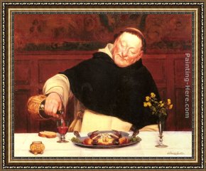 Monks Framed Paintings - The Monk's Repast by Walter-Dendy Sadler