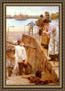Walter Framed Paintings - Between The Tides by Walter Langley