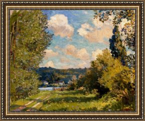 Eze-sur-mer Framed Paintings - Vieux Port Sur La Seine, Normandy by Wilfred Gabriel de Glehn