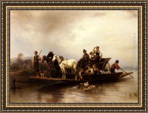 Arrival Framed Paintings - The Arrival of the Ferry by Wilhelm Alexander Meyerheim