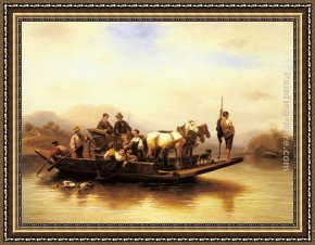Wilhelm Velten Framed Paintings - The Ferry Crossing by Wilhelm Alexander Meyerheim