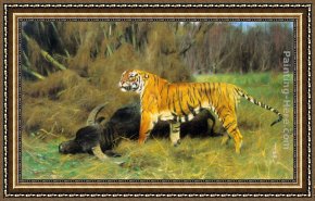 Wilhelm Velten Framed Paintings - A Tiger with its Prey by Wilhelm Kuhnert