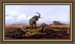 Wilhelm Velten Framed Paintings - In The Twilight, Elephants by Wilhelm Kuhnert